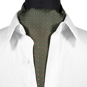 Mens 100% Silk Ascot Cravat Green Geometric Medallion Formal Wedding Necktie